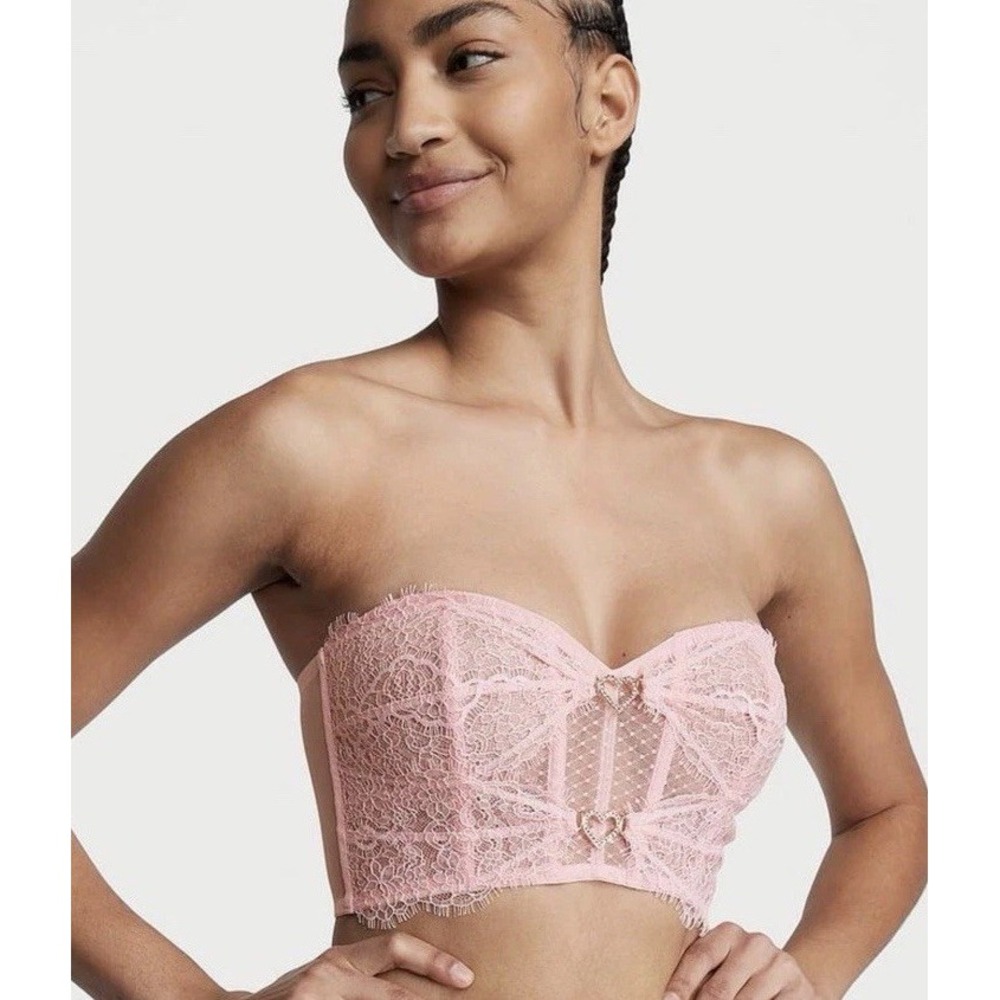 Victoria's Secret Dream Angels Lace Shine Heartware Corset Top Sz L Blossom Pink